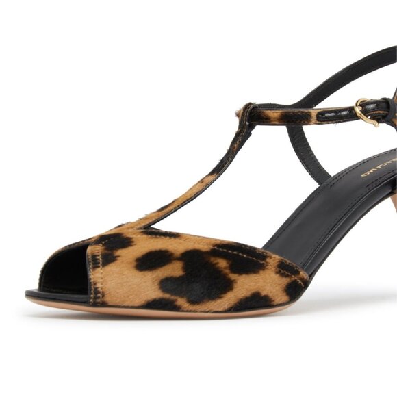 New in Box NIB Ferragamo Ely Leopard T-Strap Sandals Size 9.5 / 39.5 ($1250) - Picture 2 of 8